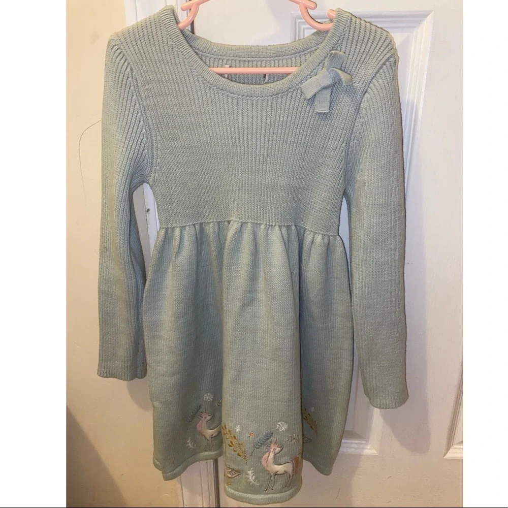 Aspen Girls Unicorn Knit Sweater Dress Sage Green Size 5T